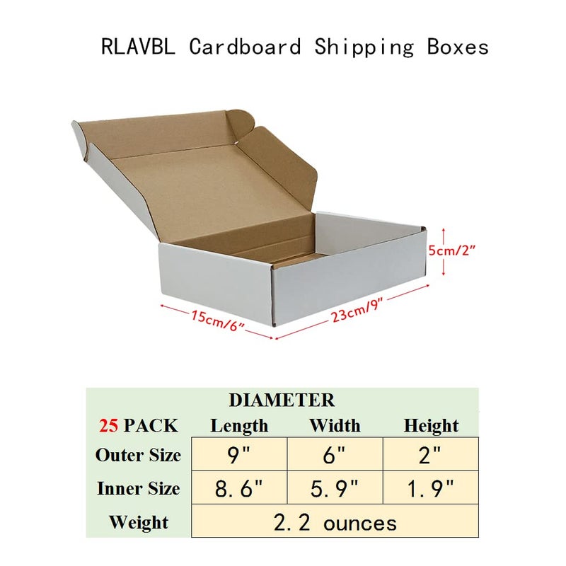 RLAVBL 9x6x2 Inches Shipping Boxes Set of 25, White Small Corrugated Cardboard Box, Mailer Boxes for Packing Small Business - Image 2